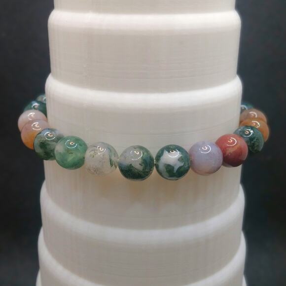 Mixed Moss Agate Gemstone Bracelet Handmade 8mm Beaded Stretch Natural NEW - Picture 7 of 11